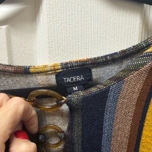 Tacera Multicolor Striped Knit Dress with Button Detail